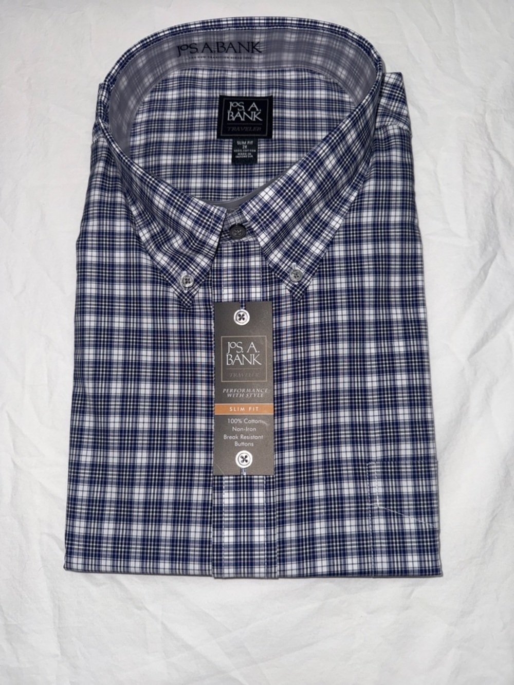 Jos. A. Bank Traveler Collection Slim Fit Spread Collar Plaid Button-Down Shirt